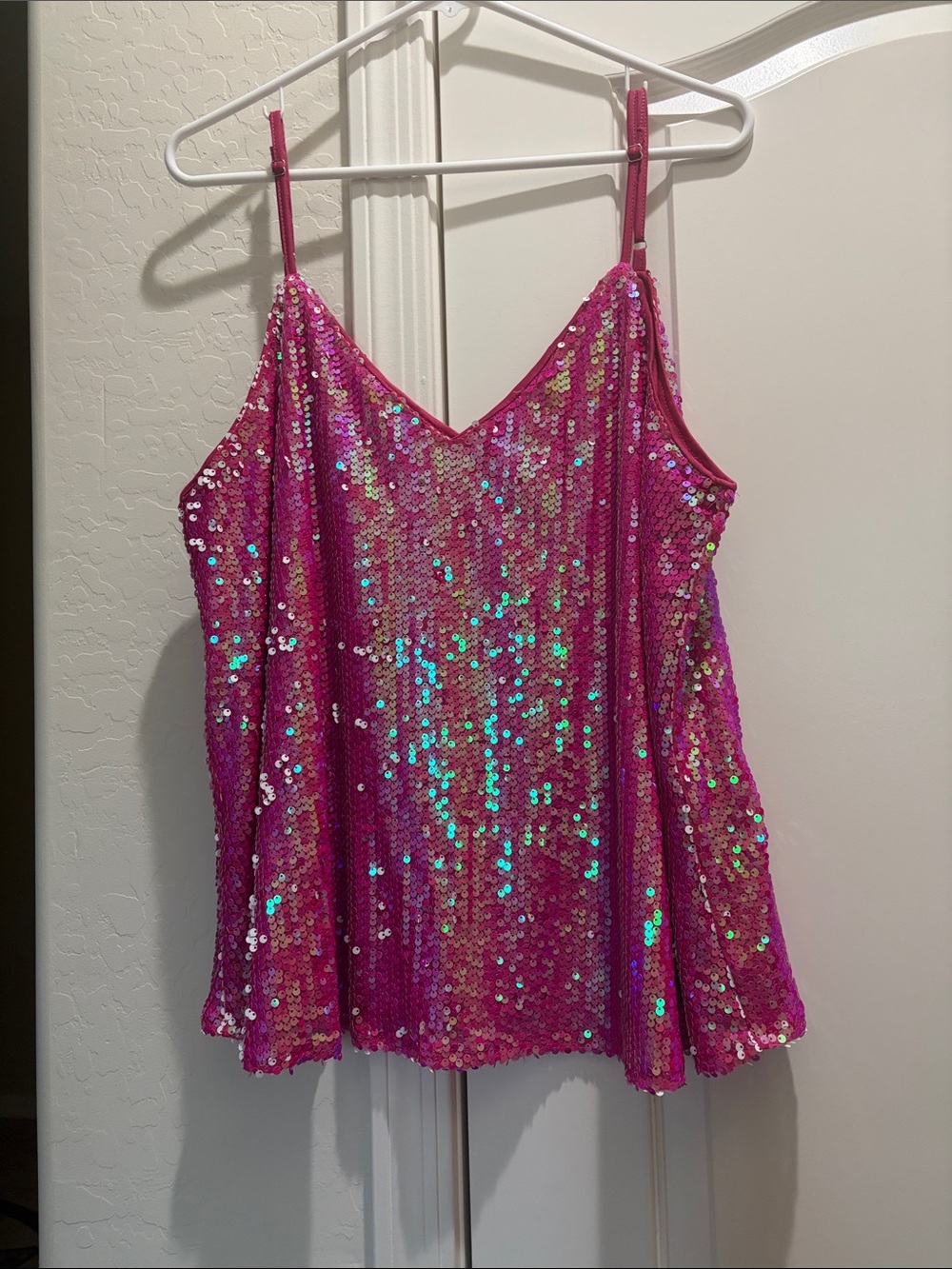 Fuchsia Sequin V-Neck Spaghetti-Strap Camisole